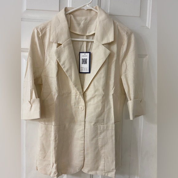 NWT Jofemuho Beige/Tan/Off White Blazer/Jacket, 3/4 length sleeve, Linen Blend - Picture 1 of 3